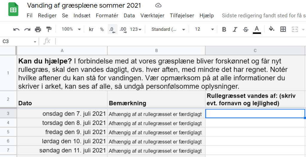 Vanding af græsplæne - oversigt